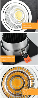 High Power Square LED Dimmable Ceiling Downlights Aluminum LED Ceiling Light COB AC90V-260V 7W/9W12W/2x7W/2x9W/2x12W LED Lamps