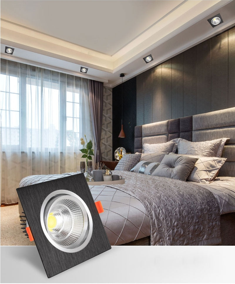 High Power Square LED Dimmable Ceiling Downlights Aluminum LED Ceiling Light COB AC90V-260V 7W/9W12W/2x7W/2x9W/2x12W LED Lamps