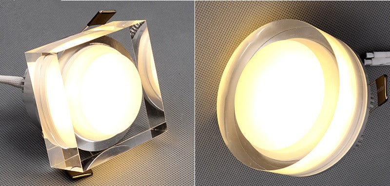 LED Crystal Downlight Round/Square 1W 3W 5W 7W LED Ceiling Spot Light Warm White/White LED Recessed Lamp for Home Decoration