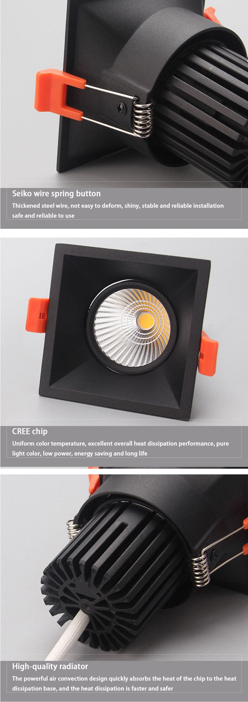 Square LED Embedded Dimmable Downlights 7W/9W/12W/15W/18W AC90~260V COB LED Recessed Spotlights Ceiling Lamps Indoor Lighting