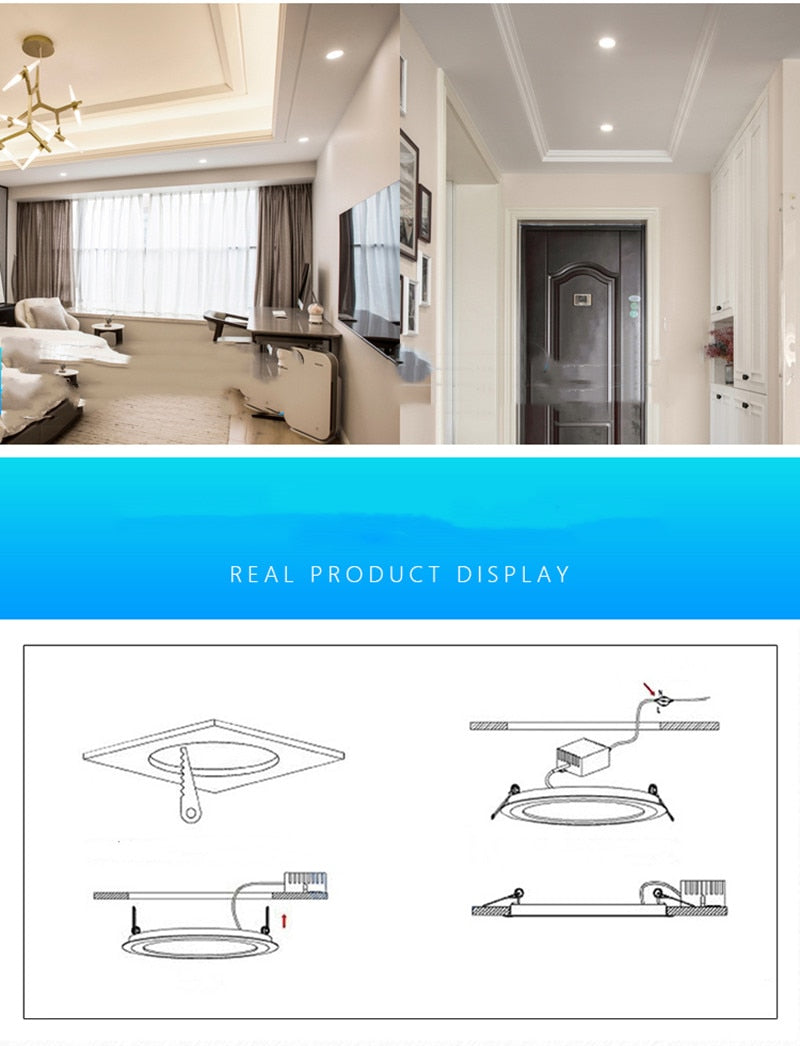 Ultra-Thin Square Panel Freely Adjustable LED 110/220V Downlight Ceiling Light Embedded Living Room Opening Light 6W 8W 15W 20W