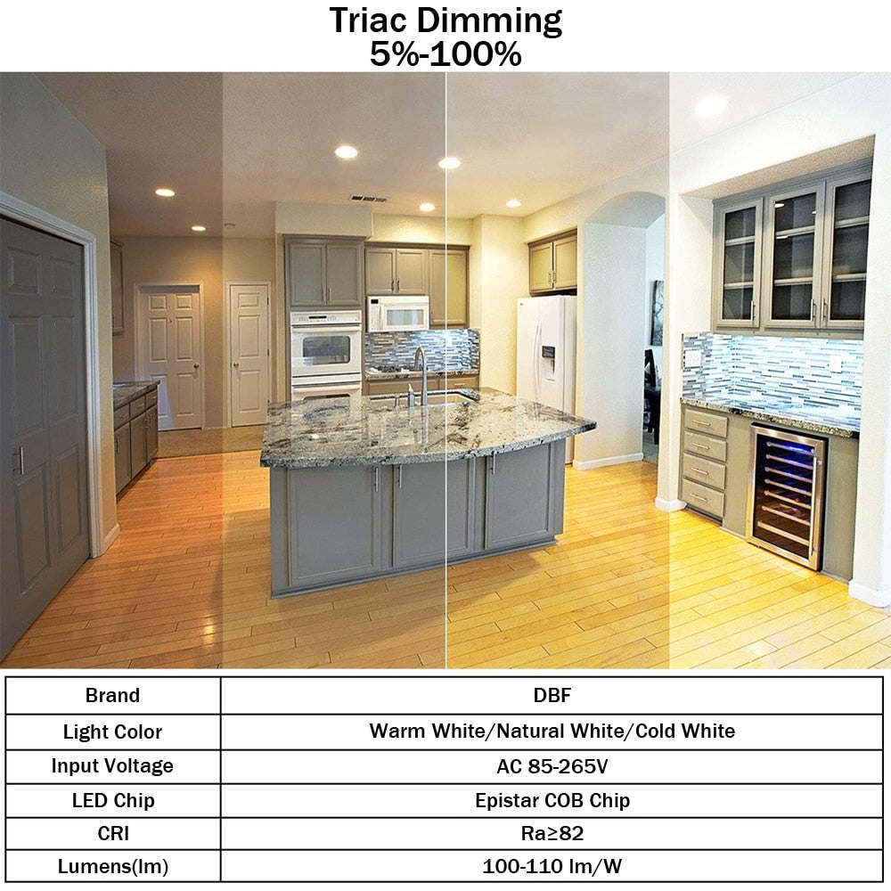 DBF Round Silver LED Recessed Downlight Dimmable 5W 7W 10W 12W SMD 5730 LED Ceiling Bedroom Kitchen Indoor LED Spot Lighting