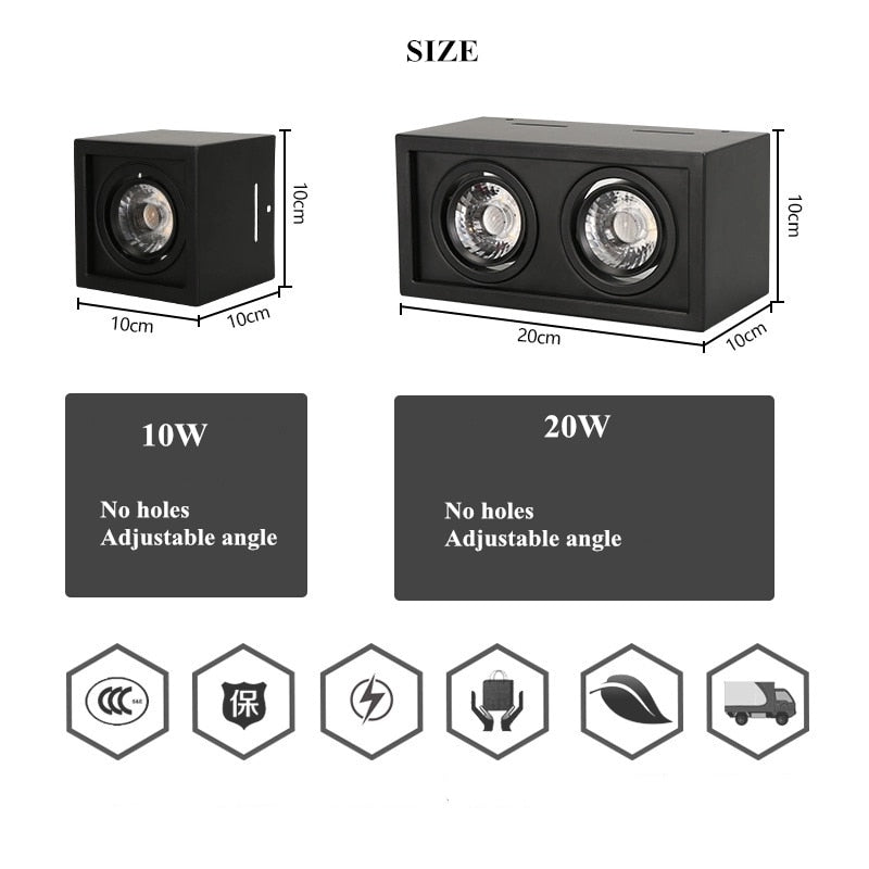 White Black High quality Surface Mounted adjustment LED COB dimmable Downlights ac85-265V 10W 20W LED Ceiling Lamp Spot