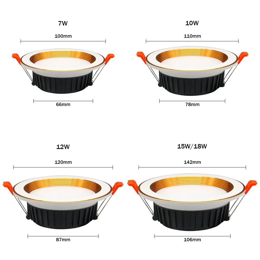 DBF 2020 New 3 Light Temperature Changeable Ceiling Recessed LED Downlight 7W 10W 12W 15W Round LED Downlight Kitchen Home 220V