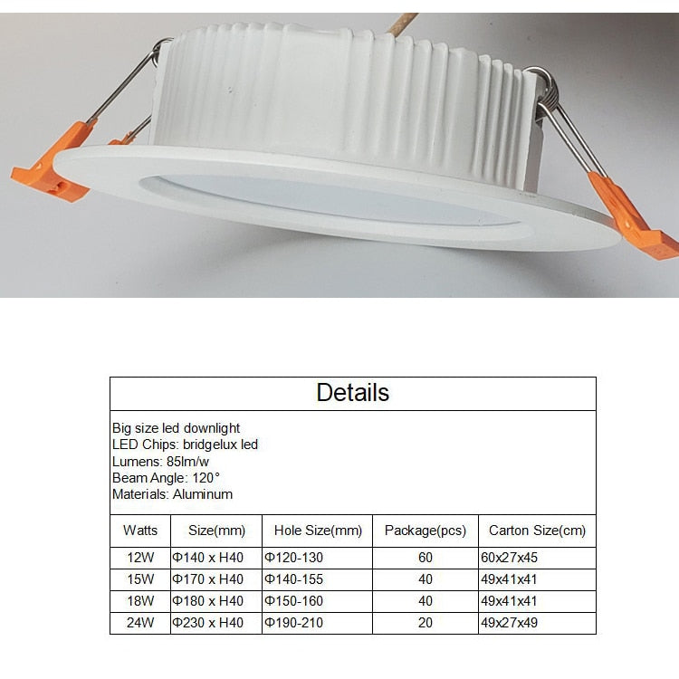 Big Size Downlights LED Ceiling 12W 15W 18W 24W Hole 140-210mm Shopping malls clothing stores hotels LED highlight, die-cast