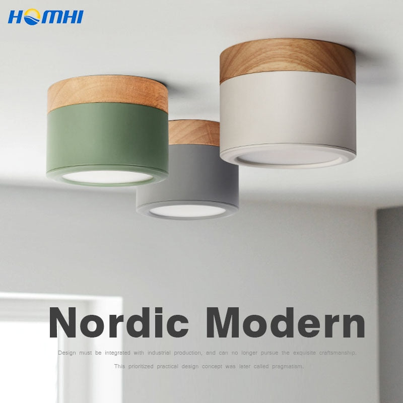 Homhi Living Room Lights Wood Decorative Led Lights Kitchen Nordic Spotlights Led Ceiling Home Lighting Colorful HTD-020