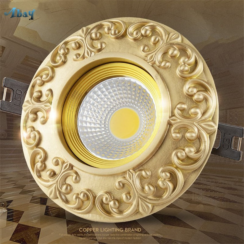 Copper European Downlight Household Spotlights Led Ceiling Living Room Lights Cob Bulb Embedded Bull Eye Lamps Hole Lighting