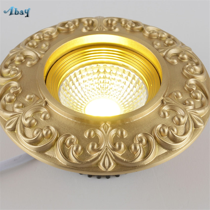 Copper European Downlight Household Spotlights Led Ceiling Living Room Lights Cob Bulb Embedded Bull Eye Lamps Hole Lighting
