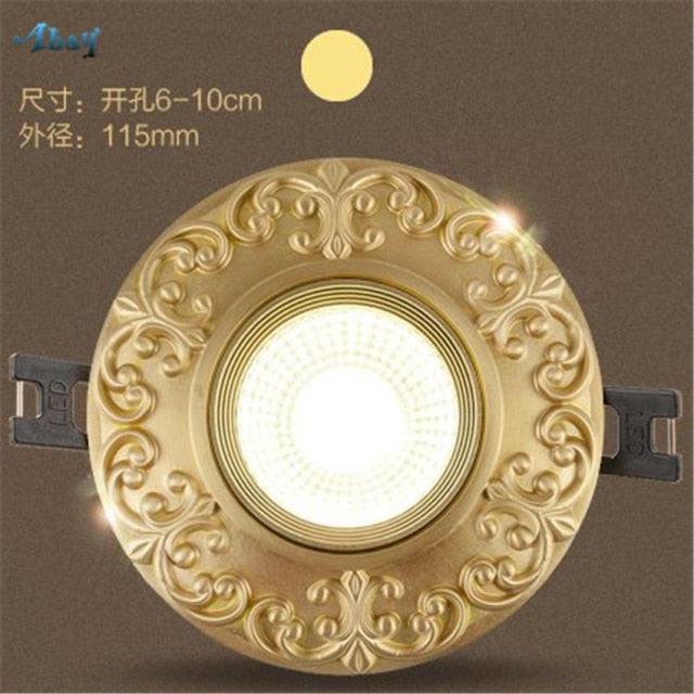 Copper European Downlight Household Spotlights Led Ceiling Living Room Lights Cob Bulb Embedded Bull Eye Lamps Hole Lighting