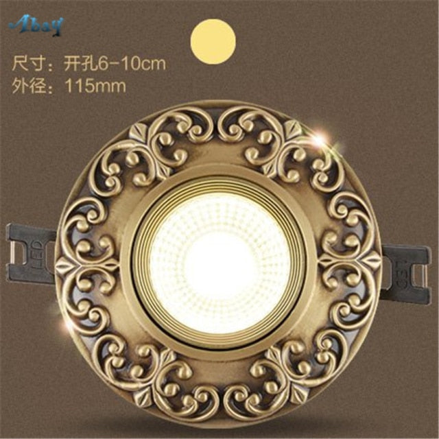 Copper European Downlight Household Spotlights Led Ceiling Living Room Lights Cob Bulb Embedded Bull Eye Lamps Hole Lighting
