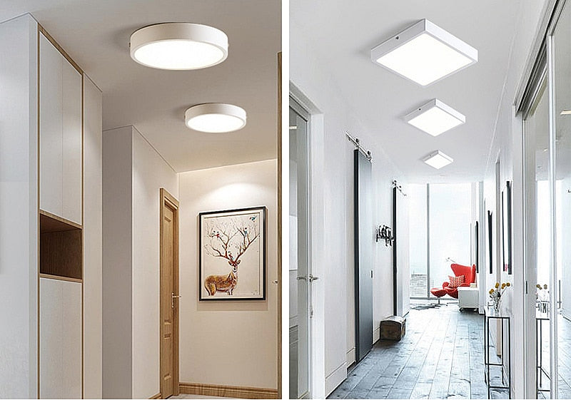 Surface Mounted LED Ceiling Lamp Ultra-thin Simple Round/Square Downlight 5W 8W 16W 30W Bathroom Corridor Panel Lights AC85-265V