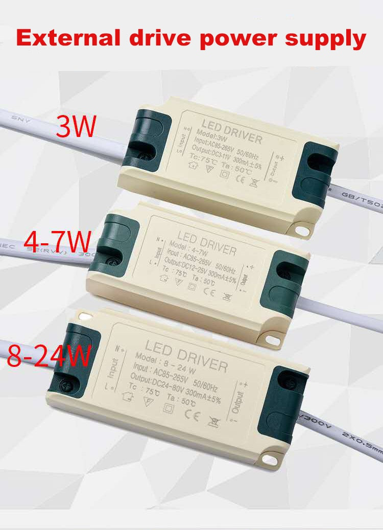 External LED Power Supply 3W/4-7W/8-24W Driver Adapter AC85-265V Lighting Transformer With IC Isolation For Downlight.etc.