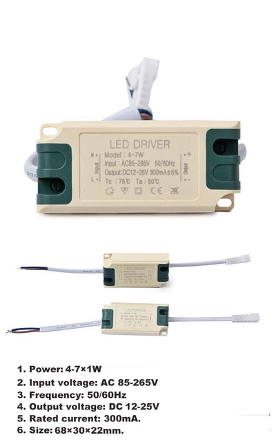 External LED Power Supply 3W/4-7W/8-24W Driver Adapter AC85-265V Lighting Transformer With IC Isolation For Downlight.etc.