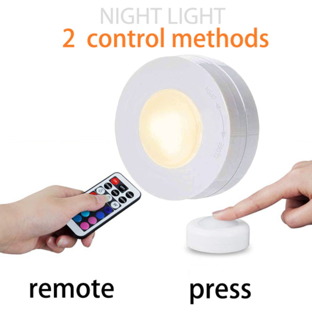 LED Puck Lights Close Wardrobe Stair Hallway Night Lamp 2 Colors Wireless Dimmable Touch Sensor Under Kitchen Cabinets Lights