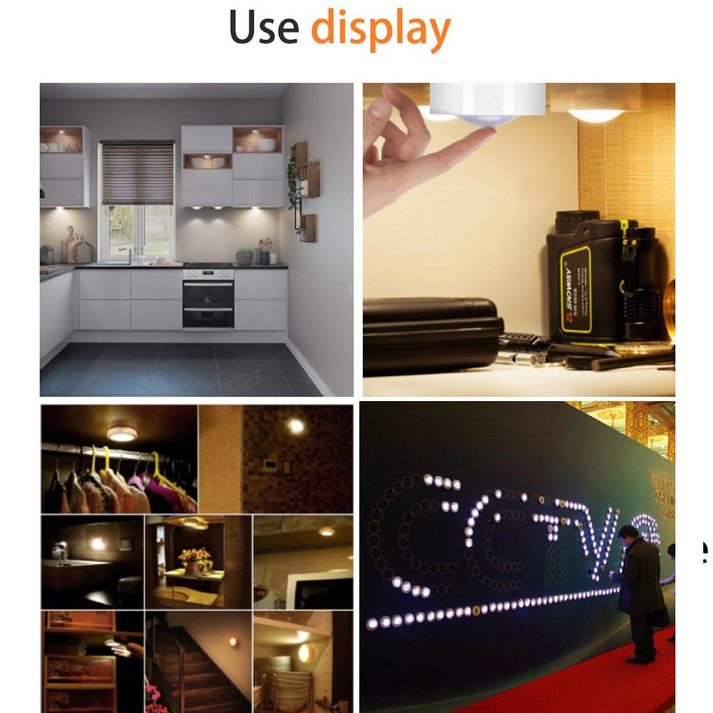 LED Puck Lights Close Wardrobe Stair Hallway Night Lamp 2 Colors Wireless Dimmable Touch Sensor Under Kitchen Cabinets Lights
