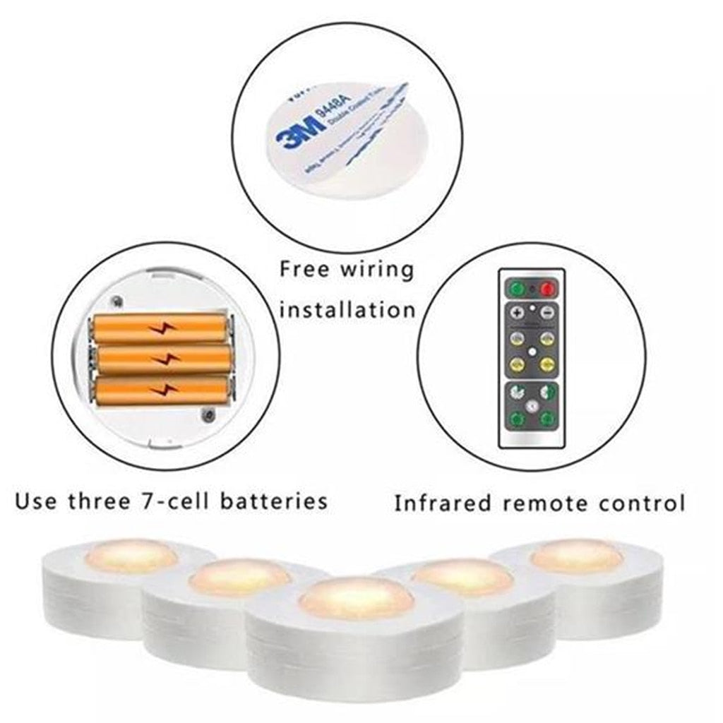 LED Puck Lights Close Wardrobe Stair Hallway Night Lamp 2 Colors Wireless Dimmable Touch Sensor Under Kitchen Cabinets Lights