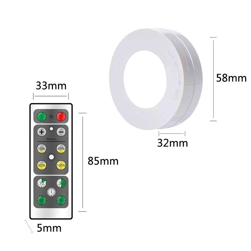 LED Puck Lights Close Wardrobe Stair Hallway Night Lamp 2 Colors Wireless Dimmable Touch Sensor Under Kitchen Cabinets Lights