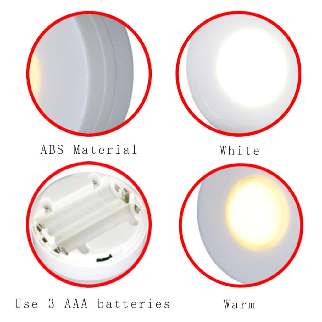 LED Puck Lights Close Wardrobe Stair Hallway Night Lamp 2 Colors Wireless Dimmable Touch Sensor Under Kitchen Cabinets Lights