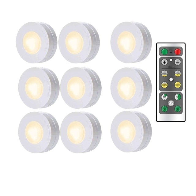 LED Puck Lights Close Wardrobe Stair Hallway Night Lamp 2 Colors Wireless Dimmable Touch Sensor Under Kitchen Cabinets Lights