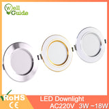 led downlight gold Silver White Ultra Thin Aluminum 3W 5W 9W 12W 15W 18W downlight AC220V 240V Round Recessed LED Spot Lighting