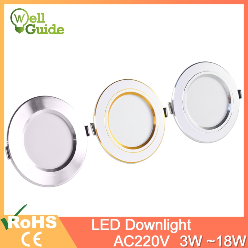 led downlight gold Silver White Ultra Thin Aluminum 3W 5W 9W 12W 15W 18W downlight AC220V 240V Round Recessed LED Spot Lighting