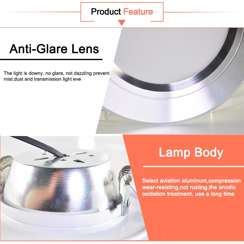 led downlight gold Silver White Ultra Thin Aluminum 3W 5W 9W 12W 15W 18W downlight AC220V 240V Round Recessed LED Spot Lighting