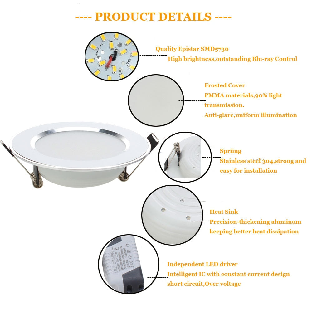 LED Downlight 3W 5W 7W 9W 12W 15W 18W Round Recessed Lamp 85-265V Cool+Neutral+Warm White Led Bulb Indoor LED Spot Lighting