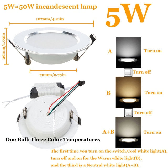 LED Downlight 3W 5W 7W 9W 12W 15W 18W Round Recessed Lamp 85-265V Cool+Neutral+Warm White Led Bulb Indoor LED Spot Lighting
