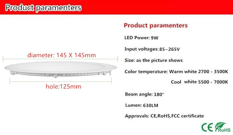 Ultra Thin Led Panel Downlight 3w 6w 9w 12w 15w 18w LED Round Ceiling Light Built-in AC85-265V LED Panel Light SMD2835