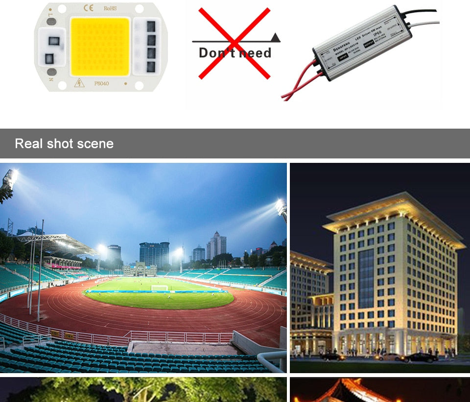 COB LED chip AC 220V 20W 30W 50W smart without driver DIY LED downlight floodlight spotlight chip light outdoor lighting