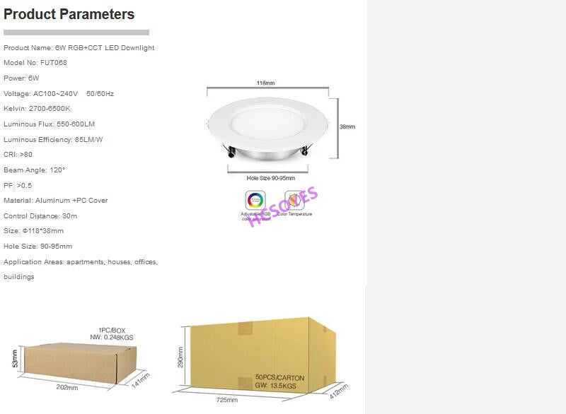 MIBOXER 6W 15W LED Downlight FUT063 FUT068 FUT069 RGB+CCT Waterproof 2.4ghz remote smartphone APP Dimmable Ceiling AC110V 220V