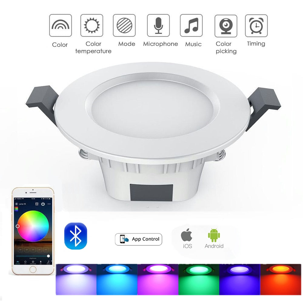 Smart Bluetooth LED Downlight 5W Dimming RGB Warm Cool Light Color Changing Ceiling Spot Lights Support IOS Android APP Control