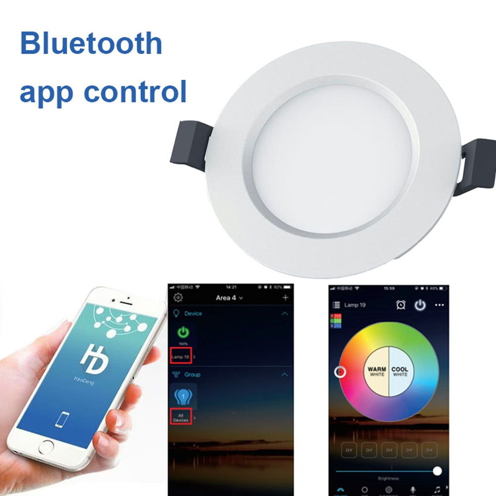 Smart Bluetooth LED Downlight 5W Dimming RGB Warm Cool Light Color Changing Ceiling Spot Lights Support IOS Android APP Control