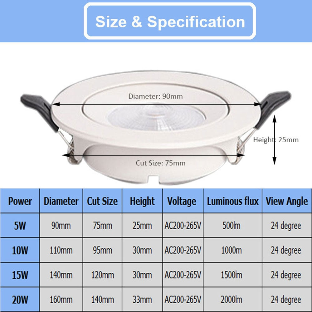 GD 1pc 5W 10W 15W 20W LED Recessed DownLight COB Super Slim LED Spot AC220V Driverless LED Recessed Ceiling Lamp For Home Decor