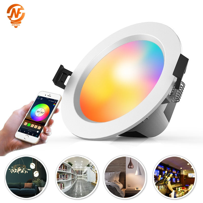 Smart LED Downlight 5W 9W RGB CCT AC110V 220V Dimmable Led Panel Light Round Compatible With APP Remote/Mobile Bluetooth Control