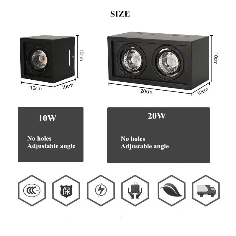 White Black High quality Surface Mounted adjustment LED COB dimmable Downlights ac85-265V 10W 20W LED Ceiling Lamp Spot