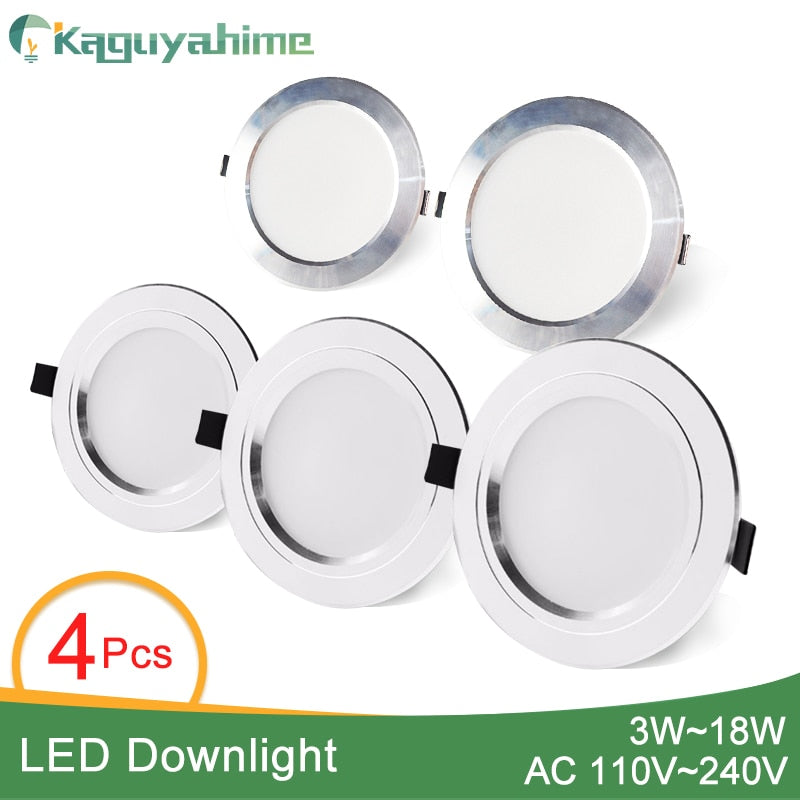 Kaguyahime 4pcs Ultra Thin LED Downlight 110V 220V Round LED Ceiling Recessed Spot Light Down Light 3W-18W 7W 9W 10W 12W 15W