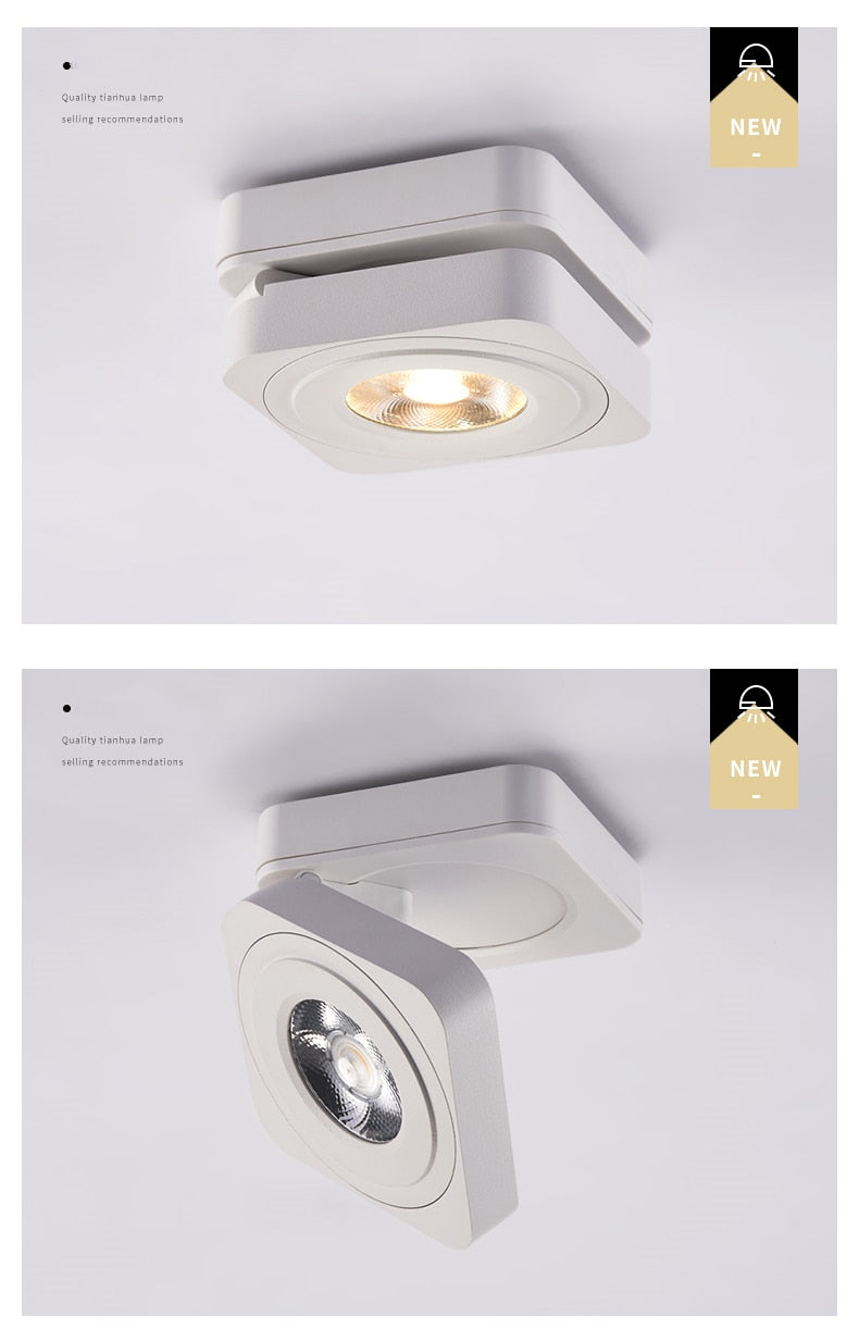 Folding COB LED Downlights 10W 12W Surface Mounted Led Ceiling Lamps Spot Light 360 Degree Rotation Downlights AC220V