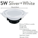 Gold Silver White LED Downlight Fxiture 5W Cool Warm LED Recessed Ceiling Down Light Lamps Decor Lighting AC 220V Replace 45W