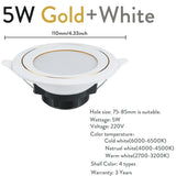 Gold Silver White LED Downlight Fxiture 5W Cool Warm LED Recessed Ceiling Down Light Lamps Decor Lighting AC 220V Replace 45W