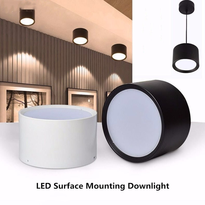 Round Surface Mounted LED Downlights 7W 12W 15W 18W 24W Mounted Ceiling Lamps Spot Light 220V Down Light black / white body