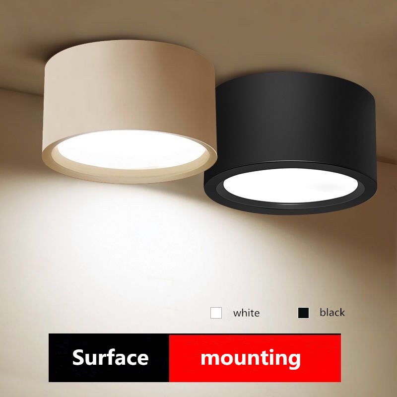 Round Surface Mounted LED Downlights 7W 12W 15W 18W 24W Mounted Ceiling Lamps Spot Light 220V Down Light black / white body