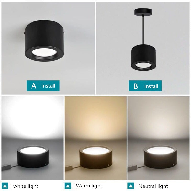 Round Surface Mounted LED Downlights 7W 12W 15W 18W 24W Mounted Ceiling Lamps Spot Light 220V Down Light black / white body