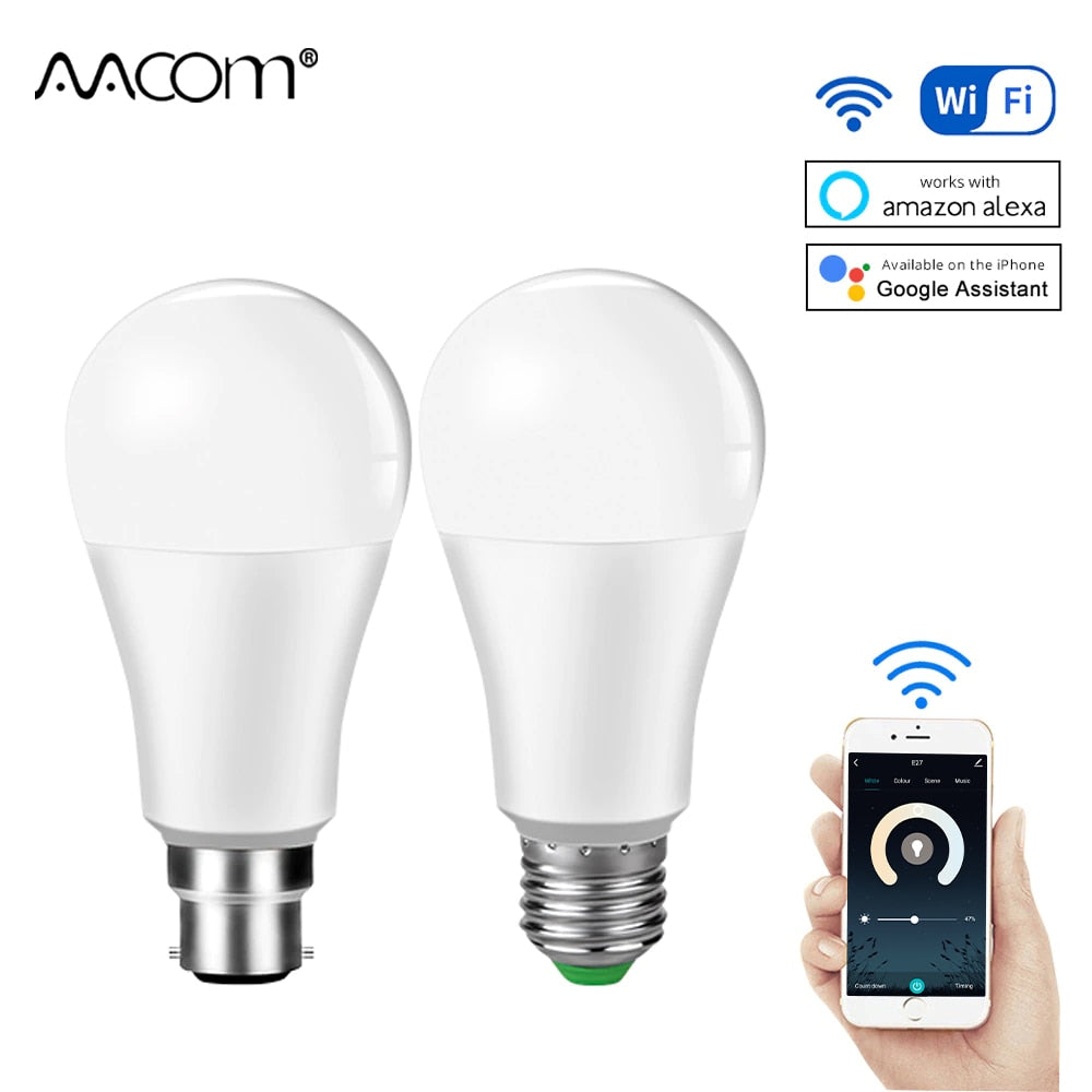 15W WiFi Smart LED Light Bulb E27 B22 Ampoule LED Intelligent Dimmable Night Lamp Apply to Alexa Google Home Alice Echo for Home