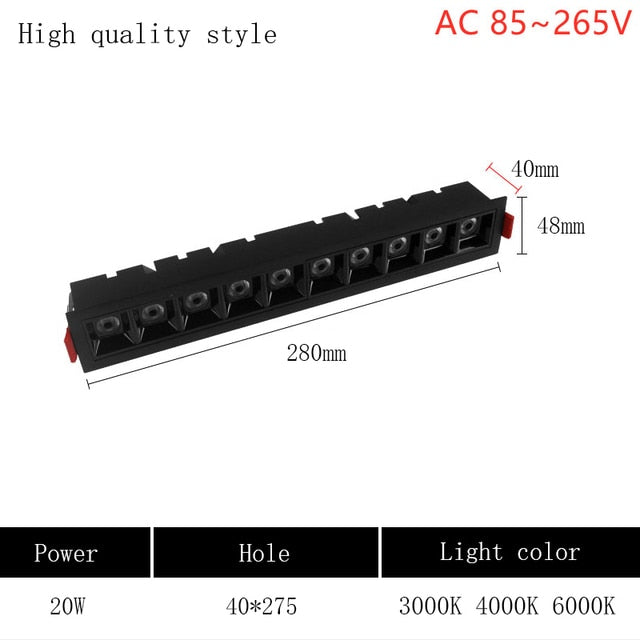 LED line Downlight Recessed Rectangle Grille Ceiling Lamp 4W 10W 20W 30W AC85~265V LED Spot Light For Home Shop Decor