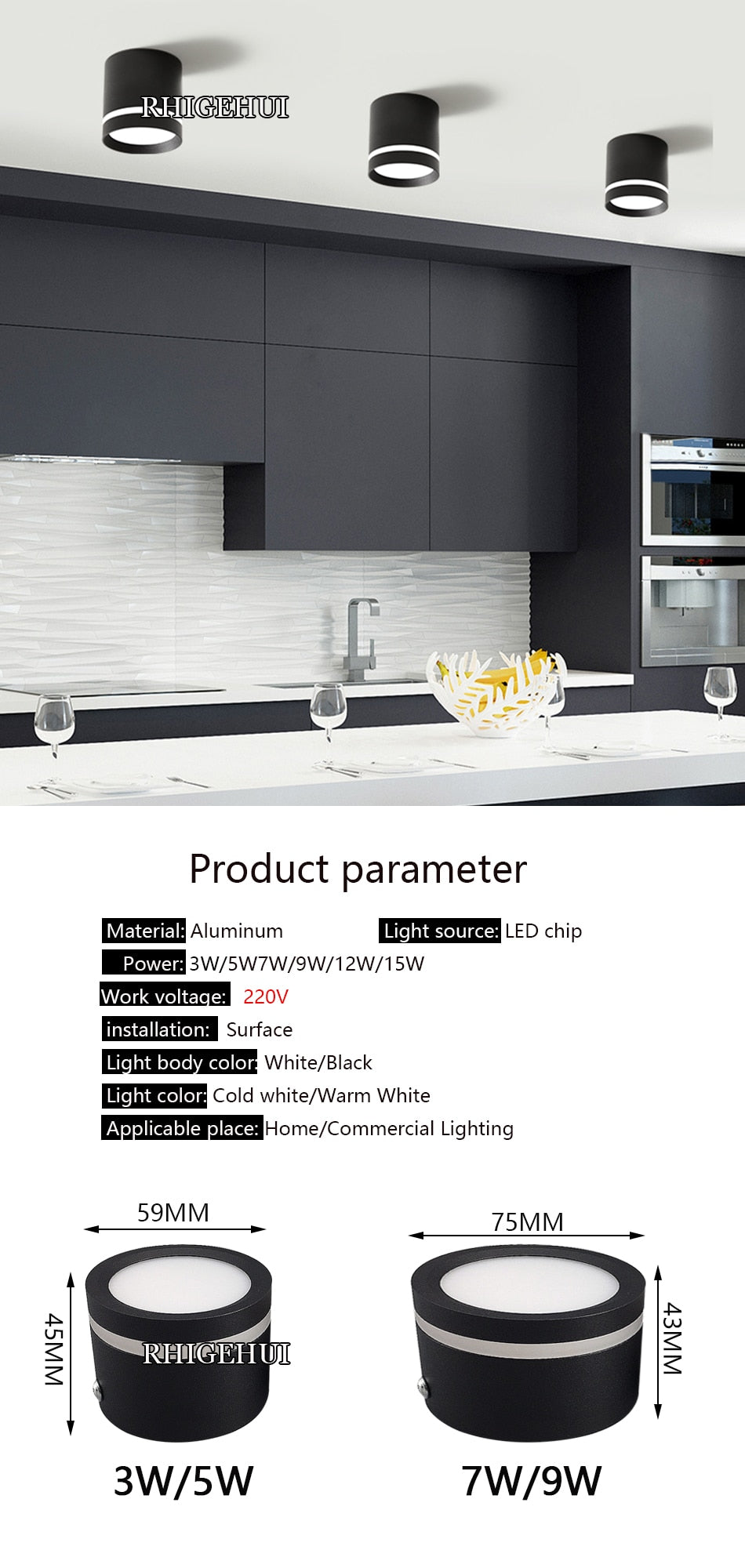 Led Ceiling Spot Lights 3W 5W 7W 9W 12W 15W Living Room Bedroom Aisle Store Surface Mounted Downlight 220V Ceiling Lamps