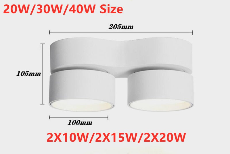 Dimmable Folding Rotating LED Downlight 10W 15W 20W/ 2x10W 2x15W 2x20W High Power Ceiling Spot Light AC85~265V LED Ceiling Lamp