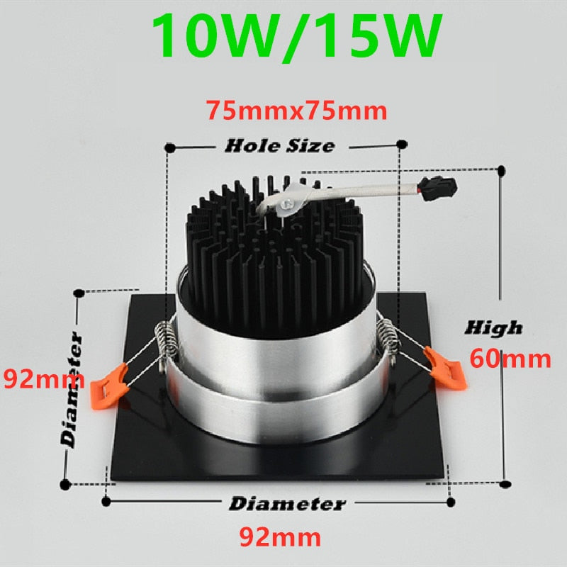 6 Types Dimmable Recessed Square Downlights 15W 10W COB LED Ceiling Lamp AC90-260V LED Background Spot Lights Indoor Lighting