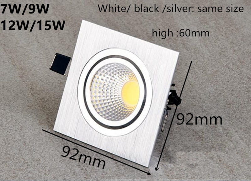 Square Dimmable Recessed LED Downlight 7W 9W 12W 15W COB LED Ceiling Lamp Spot Lights AC110-220V LED Panel Light Indoor Lighting