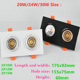 Double Square Dimmable LED Downlight light COB Recessed LED Ceiling Lamp Spot Light 20w 24W 30W AC85-265V Indoor Lighting